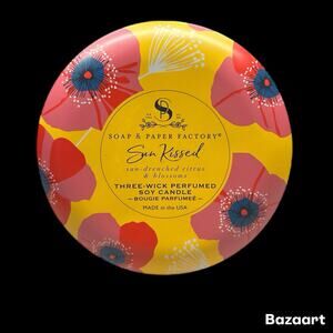 Soap & Paper Factory Sun Kissed Three Wick Soy Candle In Tin. Made In The USA!